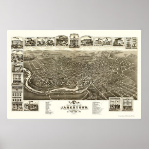 Póster Jamestown, Mapa Panorámico de Nueva York - 1882