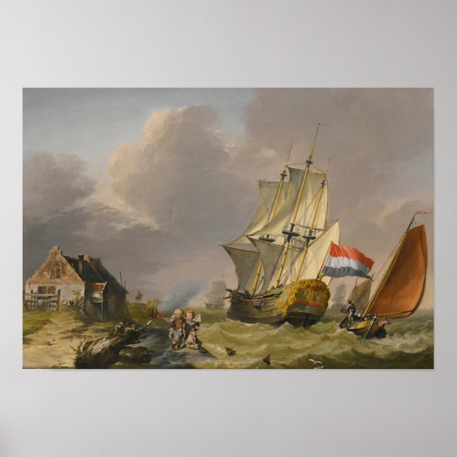 Póster Jan van Os - Envío En Tormenta A La Costa (Frente)