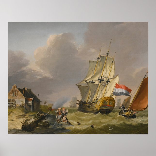 Póster Jan van Os - Envío En Tormenta A La Costa (Frente)