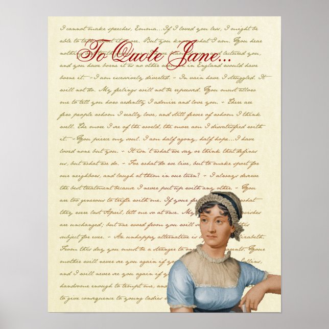Póster Jane Austen cita Orgullo y Prejuicio, Emma, S&S (Frente)