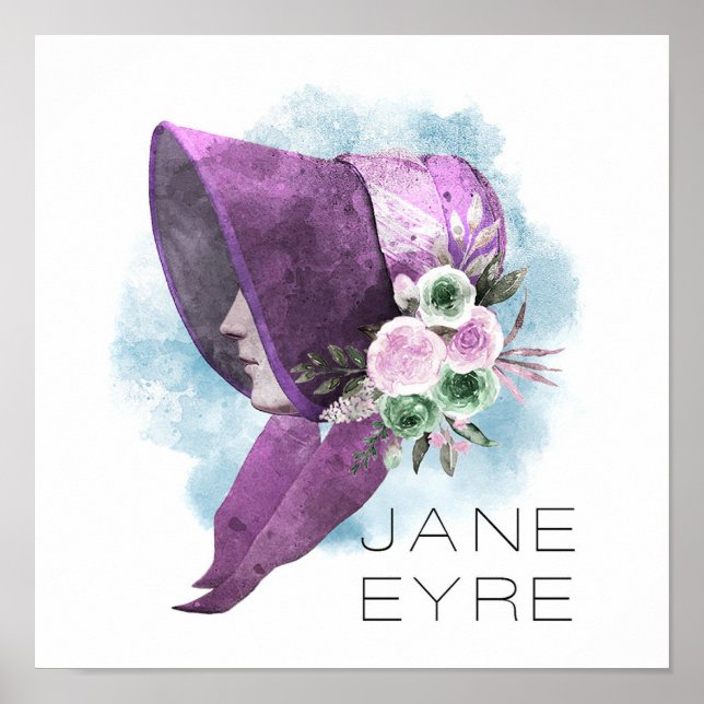 Póster Jane Eyre Bonnet Flores moradas y azules (Frente)