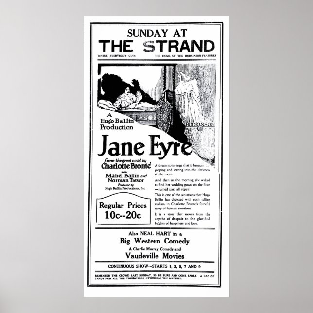 Póster 'Jane Eyre" poster de películas antiguas de 1922 (Frente)