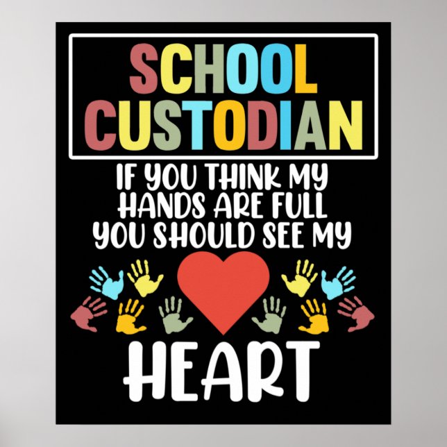 Póster Janitor Apreciado, Cuidador Escolar De Corazón (Frente)