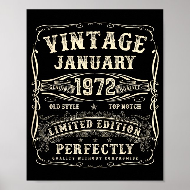 Póster January 1972 54th Birthday For Men 54 Year Old Bda (Frente)