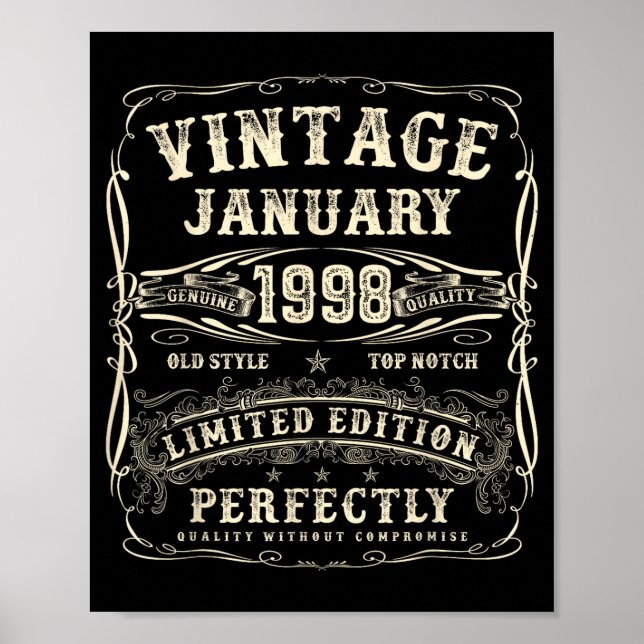 Póster January 1998 28th Birthday For Men 28 Year Old Bda (Frente)