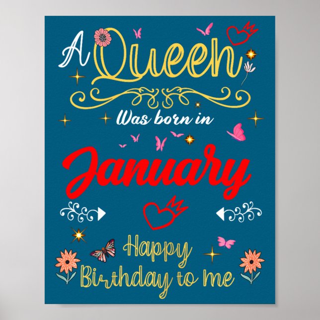 Póster January Birthday A Queen Was Born In January Girl  (Frente)