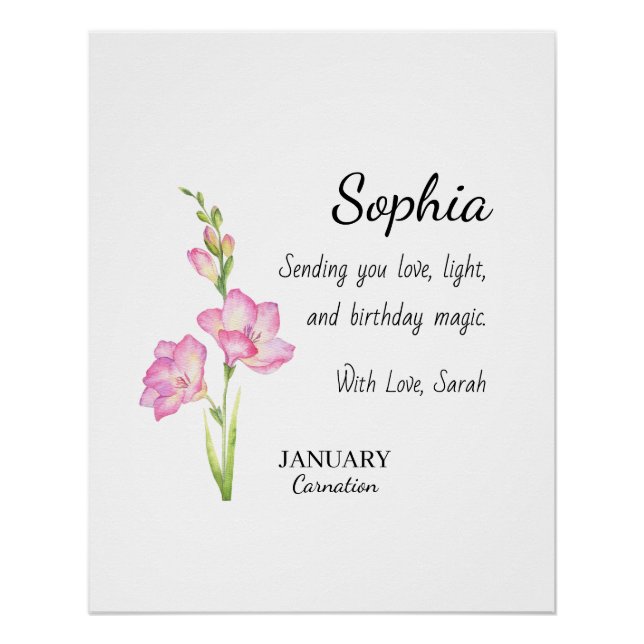 Póster January Carnation Personalized Birthday (Anverso)
