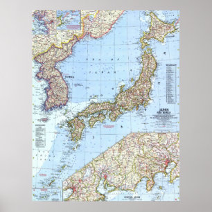 Póster " Japan and Korea: 1960 Detailed map ...