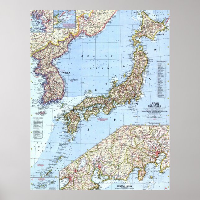 Póster " Japan and Korea: 1960 Detailed map ... (Frente)