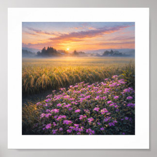 Póster Japan’s Autumn Rice Fields at Sunrise – Art Print