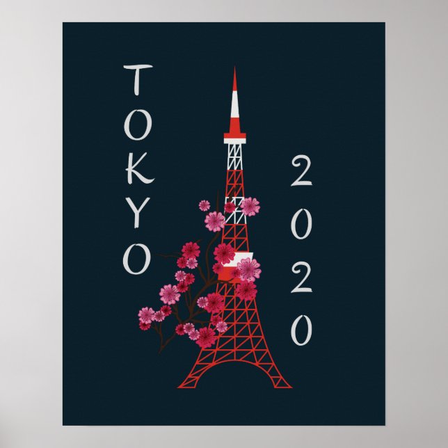 Póster Japan Tokyo 2020 Sakura & Tower (Frente)