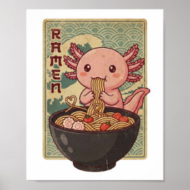 Póster Japanese Anime Axolotls Ramen Black Axolotl Eating