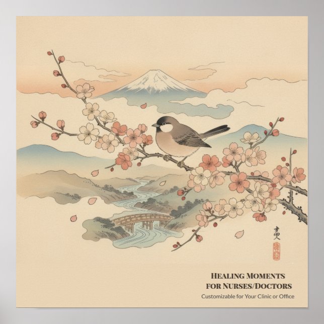 Póster Japanese Art Wall Decor for Nurses – Cute Bird  (Frente)