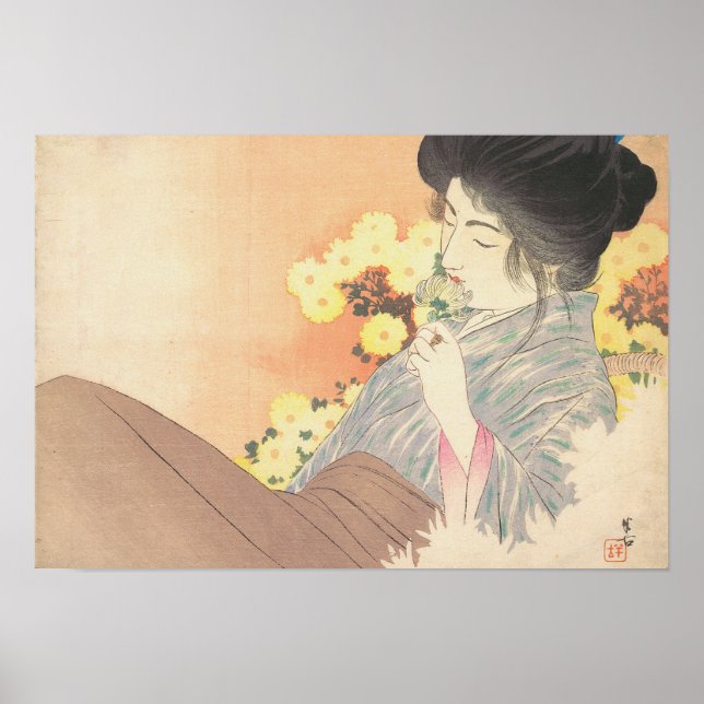 Póster Japanese beauty with flower geisha maiko tattoo (Frente)