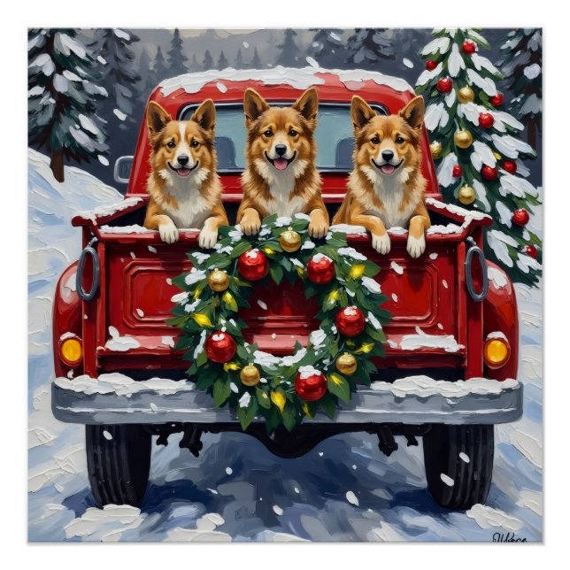 Póster Japanese Chin Christmas Red Truck Holiday (Anverso)