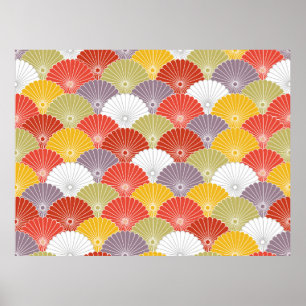 Póster Japanese Colorful Flower Wave vintage Seamless Pat