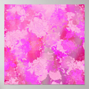 Póster Japanese flowers pink patterns