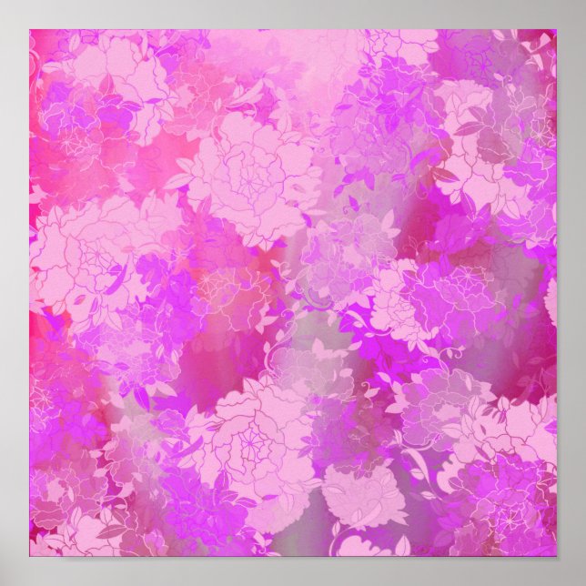 Póster Japanese flowers pink patterns (Frente)