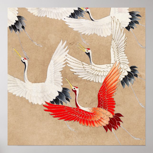Póster Japanese Flying Cranes (Frente)