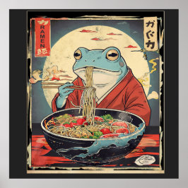 Póster Japanese Frog Eating Ramen  for funny food lovers