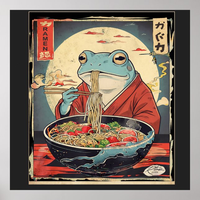 Póster Japanese Frog Eating Ramen  for funny food lovers (Frente)