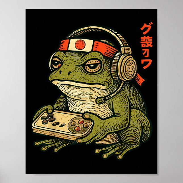 Póster Japanese Gamer Frog Art Men Women Boys Funny Vinta (Frente)