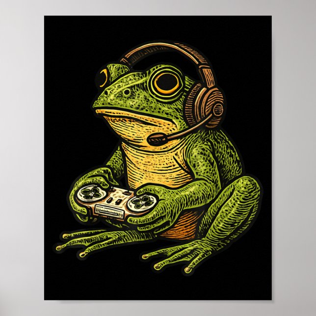 Póster Japanese Gamer Frog Art Men Women Boys Funny Vinta (Frente)