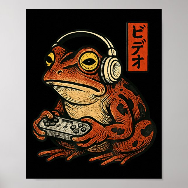 Póster Japanese Gamer Frog Art Men Women Boys Funny Vinta (Frente)