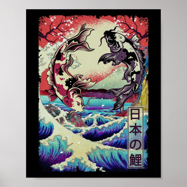 Póster Japanese Koi Fishes Great Wave off Kanagawa (Frente)