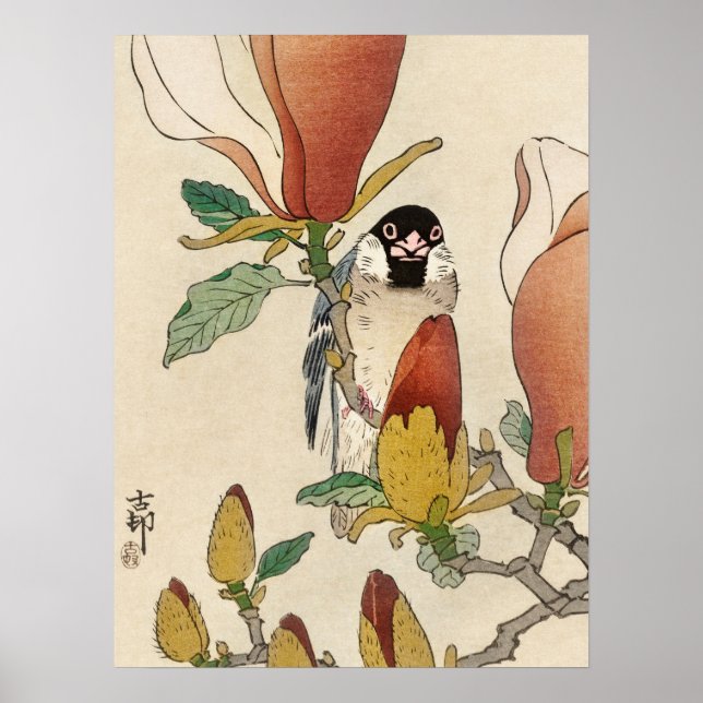 Póster Japanese painting by koson ohara, 小原古邨の日本画 (Frente)