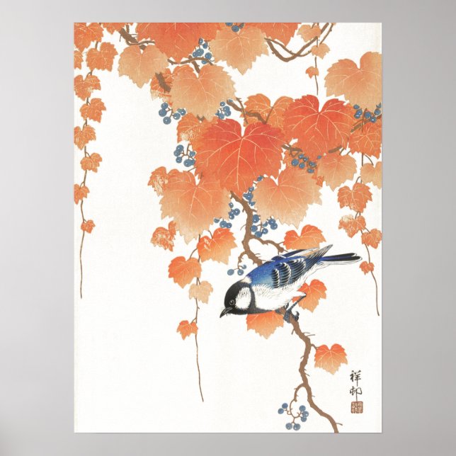 Póster Japanese painting by ohara koson,vintage,小原古邨の日本画 (Frente)