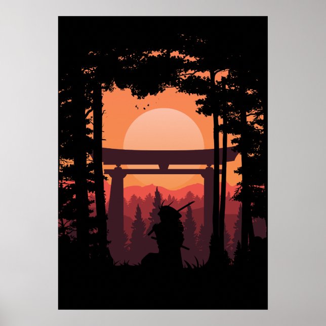 Póster Japanese Samurai In Sunset (Frente)