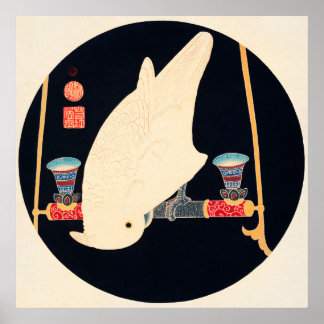 Póster Japanese White macaw vintage design art poster