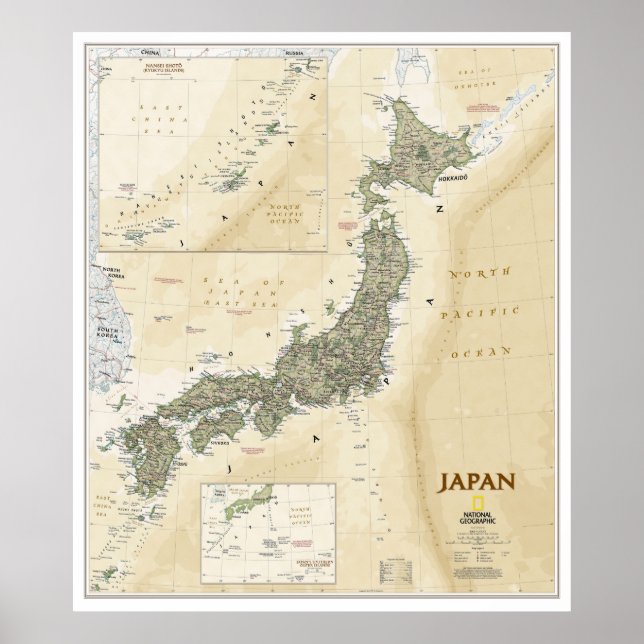 Póster Japón: 2012/hoy - Mapa detallado del estilo antigu (Frente)