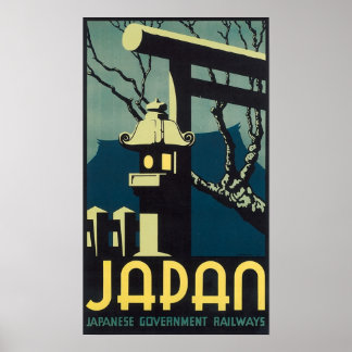 Póster Japón, afiche de viaje de ferrocarriles gubernamen