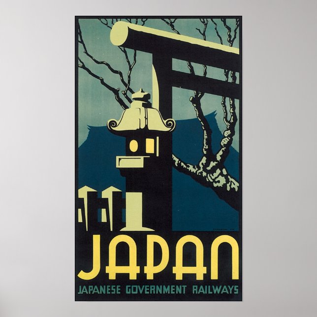 Póster Japón, afiche de viaje de ferrocarriles gubernamen (Frente)