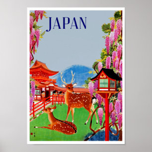 Póster Japón con ciervo