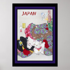 Póster Japón: Gato y Kimono Bella Artes de Viajes