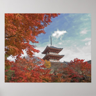 Póster Japón, Kioto, Pagoda en color otoño