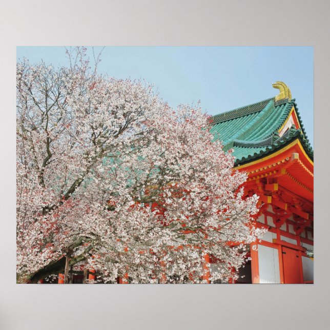 Póster Japón, Kyoto. Flor de cerezo de Shinto (Frente)