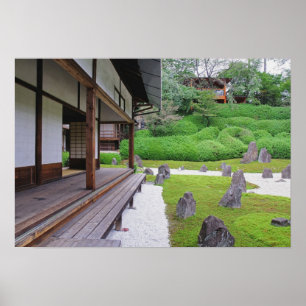 Póster Japón, Kyoto. Jardín de piedra en silencio