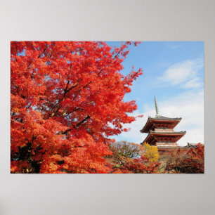 Póster Japón, Kyoto. Templo Kiyomizu en color de otoño