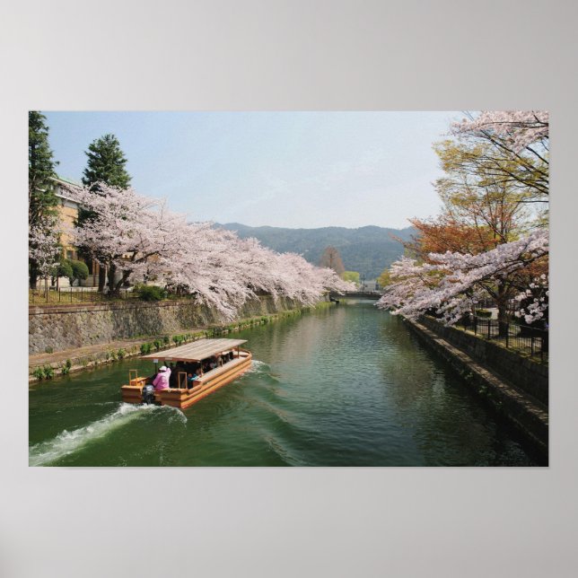 Póster Japón, Kyoto. Visualización de flores en el barco (Frente)