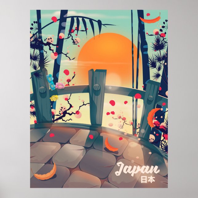Póster Japón poster de vacaciones en flor de flores (Frente)