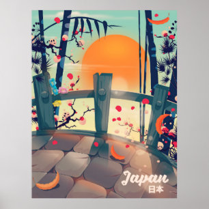 Póster Japón poster de vacaciones en flor de flores