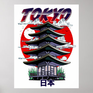 Póster japón, tierra del poster del logo del templo del s