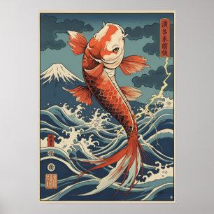 Poster japonés de arte de pescados de Koi - Símbol