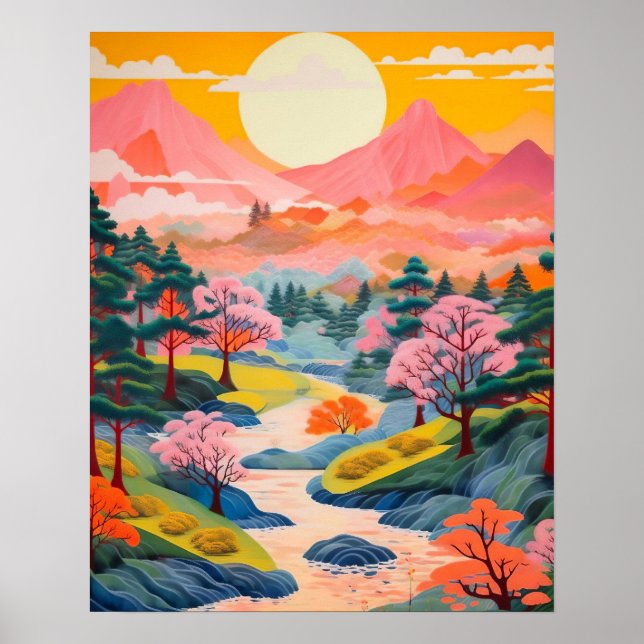 Poster japonés de arte paisajístico, arte mural ja (Frente)