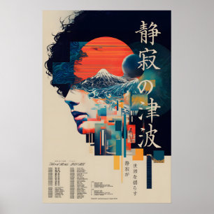 Póster japonés retro futurista - Tsunami silencios