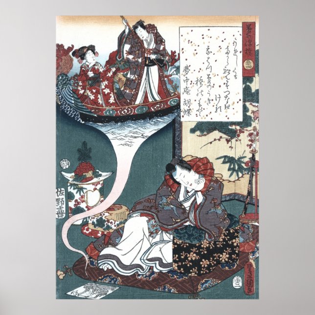 Póster Japonés Ukiyo-e el puente de sueños, Genji (Frente)